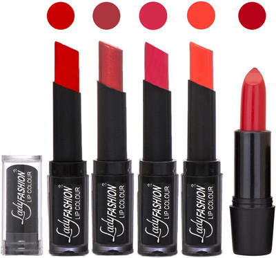 

Lady Fashion Top Quality Makeup Creme Matte Lipstick Long Lasting Effect With Rythm Set of 5 lip colors 01(Tametto Red, Hot Pink, Dark Magenta, Hot Orange)