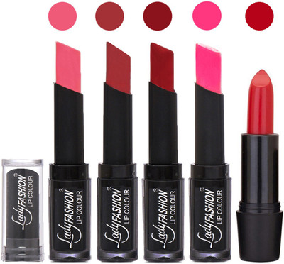 

Lady Fashion Top Quality Makeup Creme Matte Lipstick Long Lasting Effect With Rythm of 5 lip colors 05(Baby Pink, Redish Maroon, Red, Dark Pink)