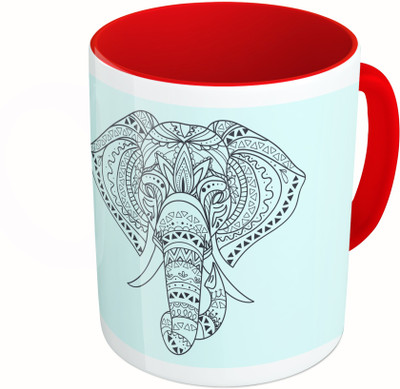 

MiiCreations Printed Two Tone Red And White Elephant Design Ceramic Mug(325 ml)