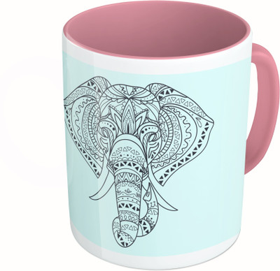 

MiiCreations Printed Two Tone Pink And White Elephant Design Ceramic Mug(325 ml)