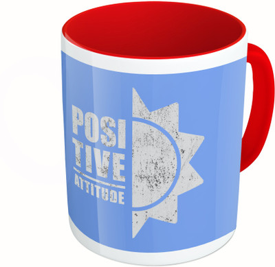 MiiCreations Printed Two Tone Red And White Positive Attitude Ceramic Mug(325 ml)
