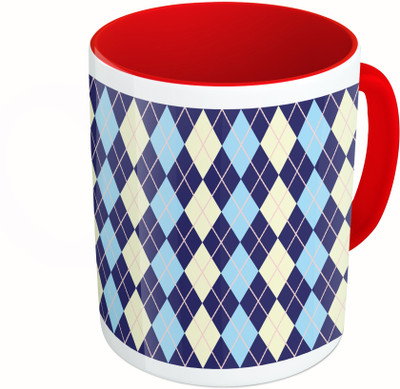 

MiiCreations Printed Two Tone Red And White Blue Diamond Pattern Ceramic Mug(325 ml)