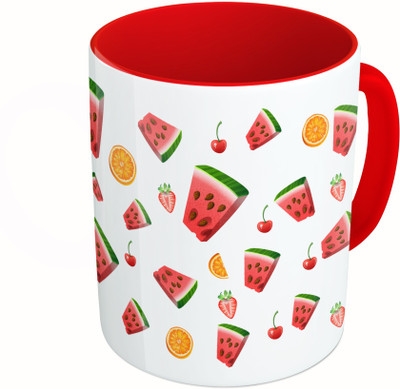 

MiiCreations Printed Two Tone Red And White Fruits Pattern Ceramic Mug(325 ml)