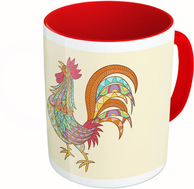

MiiCreations Printed Two Tone Red And White Hen Design Ceramic Mug(325 ml)
