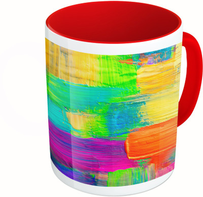 

MiiCreations Printed Two Tone Red And White Colourful Pattern Ceramic Mug(325 ml)