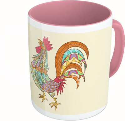 

MiiCreations Printed Two Tone Pink And White Hen Design Ceramic Mug(325 ml)
