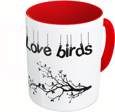 

MiiCreations Printed Two Tone Red And White Love Birds Ceramic Mug(325 ml)
