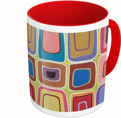 

MiiCreations Printed Two Tone Red And White Multicolor Square Box Pattern Ceramic Mug(325 ml)