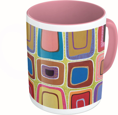 

MiiCreations Printed Two Tone Pink And White Multicolor Square Box Pattern Ceramic Mug(325 ml)