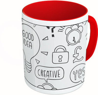 

MiiCreations Printed Two Tone Red And White Good Idea| Creative Ceramic Mug(325 ml)