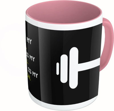 

MiiCreations Printed Two Tone Pink And White Gym Quotation Ceramic Mug(325 ml)