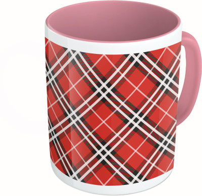

MiiCreations Printed Two Tone Pink And White Pink Check Pattern Ceramic Mug(325 ml)