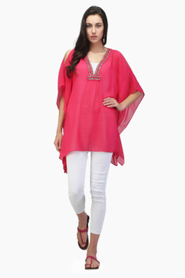 Pret A Porter Casual Half Sleeve Solid Women Pink Top