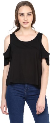 HARPA Casual Sleeveless Solid Women Black Top