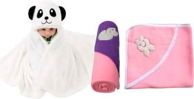

My New Born Cartoon  Hooded Baby Blanket(Polyester, White:Pink