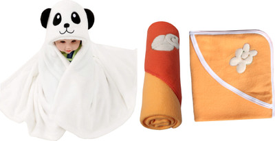 

My New Born Cartoon  Hooded Baby Blanket(Polyester, White:Beige