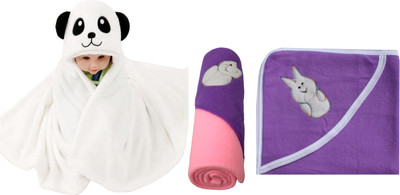 

My New Born Cartoon  Hooded Baby Blanket(Polyester, White:Purple