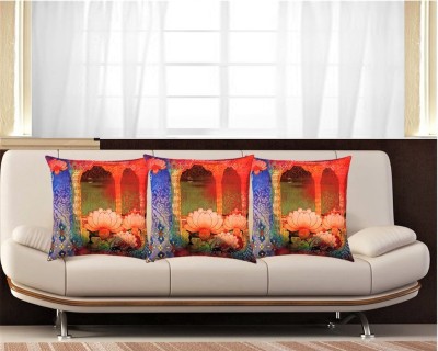 Belive-Me Floral Cushions Cover(Pack of 3, 40.64 cm*40.64 cm, Blue, Orange)