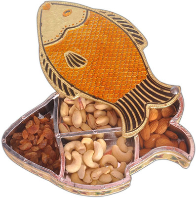 

Aatish AM 9 x 5 Fish Oxidised Dry Fruit Box / Multipurpose Box Wooden Decorative Platter(Multicolor)