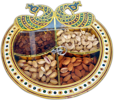 

Aatish AM 11 x 11 D3 Transparent Peacock Dry Fruit Box / Multipurpose Box Plastic Decorative Platter(Multicolor)