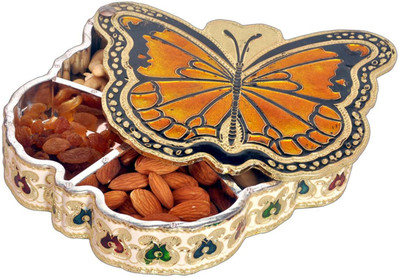 

Aatish AM 7 x 5 Buttrefly Oxidised Dry Fruit Box / Multipurpose Box Wooden Decorative Platter(Multicolor)