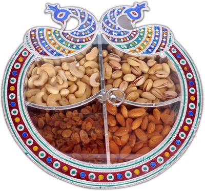 

Aatish AM 11 x 11 D2 Transparent Peacock Dry Fruit Box / Multipurpose Box Plastic Decorative Platter(Multicolor)