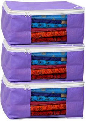

Kuber Industries Designer Non woven Saree cover Bag Set of 3 Pcs /Wardrobe Organiser/Regular Clothes Cover " KI19153P5(Purple)