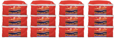 Kuber Industries Designer "Non woven Saree cover Bag Set of 12 Pcs /Wardrobe Organiser/Regular Clothes Cover " KI19153P40(Red)