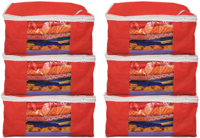 

Kuber Industries Designer "Non woven Saree cover Bag Set of 6 Pcs /Wardrobe Organiser/Regular Clothes Cover " KI19153P38(Red)
