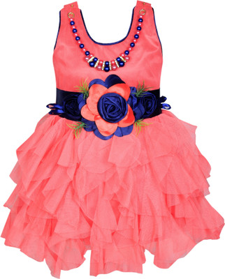 

mkb Girls Midi/Knee Length Casual Dress(Pink, Sleeveless