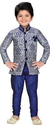 

AJ Dezines Boys Festive & Party Sherwani and Churidar Set(Multicolor Pack of 1, Navy blue