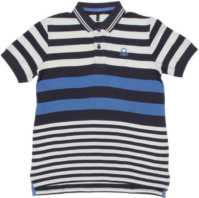 United Colors of Benetton Boys Striped Cotton Blend T Shirt(Dark Blue, Pack of 1) United Colors of Benetton Boys Striped Cotton Blend T Shirt(Dark Blue, Pack of 1)