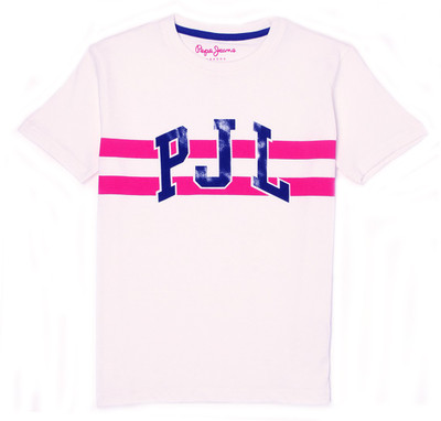 

Pepe Jeans Boys Graphic Print Cotton T Shirt(Pink, Pack of 1, Ecru