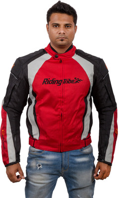

Autofy Unisex Water Resistant Riding Tribe Full Sleeves Rider Armour with Removable Padding and Removable Inner Thick Wind Cheater Riding Protective Jacket(Red, Grey
