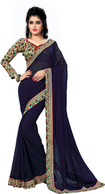 Oomph! Printed Bollywood Chiffon Saree(Blue) Flipkart