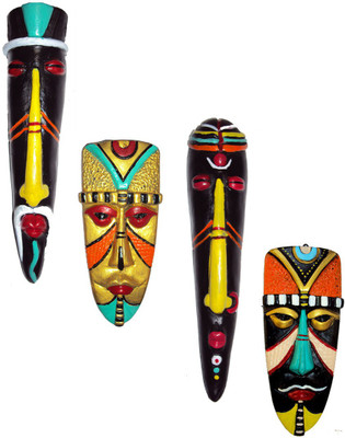

Hand Artz Handmade Wall Hanging Home Decorative Tribal King Queen Mask Combo Decorative Showpiece - 25 cm(Terracotta, Multicolor)