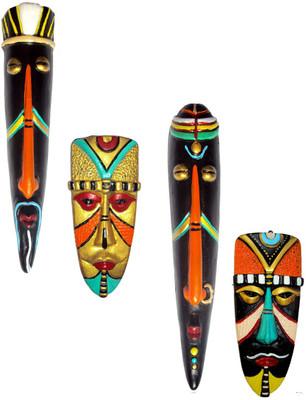

Hand Artz Handmade Wall Hanging Home Decorative Tribal King Queen Mask Combo Decorative Showpiece - 25 cm(Terracotta, Multicolor)