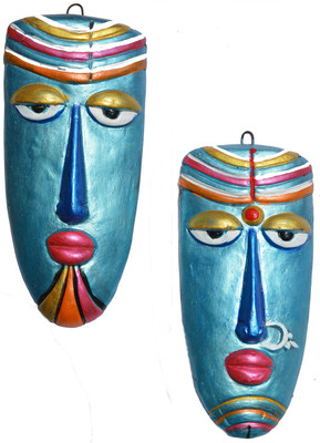 

Hand Artz Wall Hanging Village Couple Mask Decorative Showpiece - 20 cm(Terracotta, Multicolor)