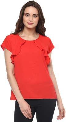ZIMA LETO Casual Short Sleeve Solid Women Red Top
