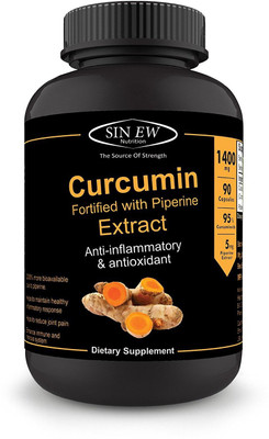 

Sinew Nutrition Organic Turmeric Curcumin Extract 90 Veg Capsules (1400 mg / serve), 95% Curcuminoids with Piperine for Extra Bioavailability(1400 mg)
