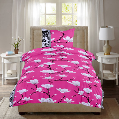 

Ahmedabad Cotton 136 TC Cotton Single Floral Bedsheet(Pack of 1, Pink, Black), Black;pink