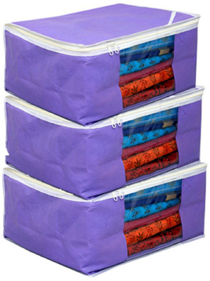 

Kuber Industries Designer Non woven Saree cover Bag Set of 3 Pcs /Wardrobe Organiser KI19153P9(Purple)