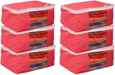 KUBER INDUSTRIES Designer Non woven Saree cover Bag Set of 6 Pcs /Wardrobe Organiser KI19153P26(Pink)