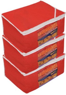 

Kuber Industries Designer Non woven Saree cover Bag Set of 3 Pcs /Wardrobe Organiser/Regular Clothes Cover " KI19153P29(Red)