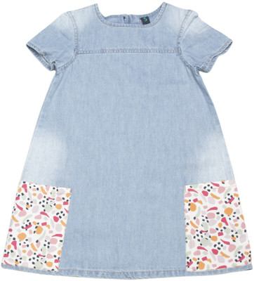 

United Colors of Benetton Girls Mini/Short Casual Dress(Blue, Half Sleeve, 901