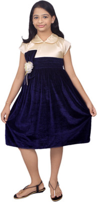 

Ssmitn Girls Midi/Knee Length Party Dress(Multicolor, Cap Sleeve, Off-white & blue