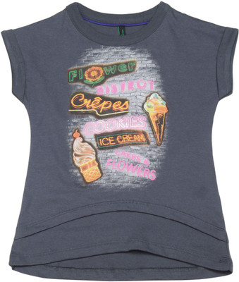 

United Colors of Benetton Girls Solid Cotton T Shirt(Grey, Pack of 1, 144