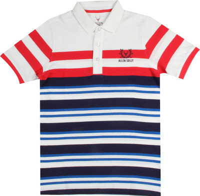 

Allen Solly Junior Boys Striped Cotton T Shirt(White, Pack of 1, Houte red