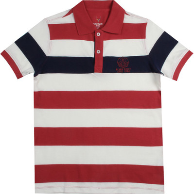 

Allen Solly Junior Boys Striped Cotton T Shirt(White, Pack of 1, Houte red