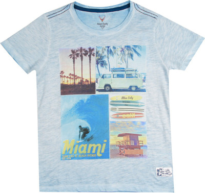 

Allen Solly Junior Boys Printed Cotton T Shirt(Light Blue, Pack of 1, Angel fall